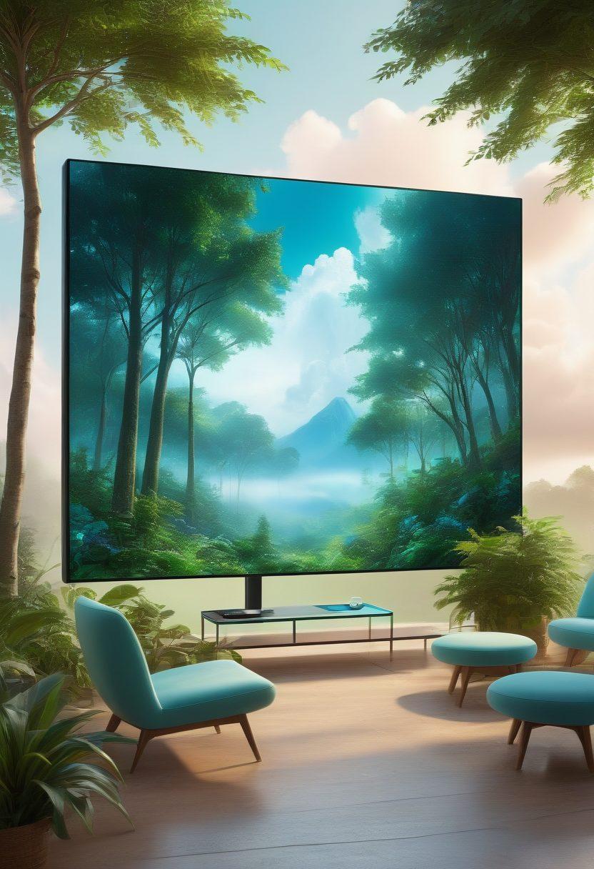 A serene digital landscape representing online rehabilitation, featuring diverse individuals engaged in various healing activities through their devices. Soft, calming colors dominate the scene to convey hope and regeneration, with virtual trees symbolizing growth and progress. Include symbols of connection like clouds or digital links in the background to emphasize community in recovery. A gentle light illuminating the digital screens enhances the comforting atmosphere. super-realistic. vibrant colors. peaceful ambiance.